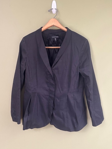 Eileen Fisher Blazer Sz S Slate Gray Silk Blend Pleated Jacket Snatched Ramie - Picture 2 of 11